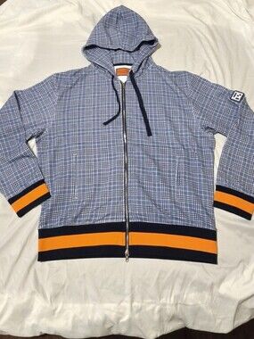New! Rockridge French Loop Terry Lined Full Zip Hoodie Medium Blue White Orange